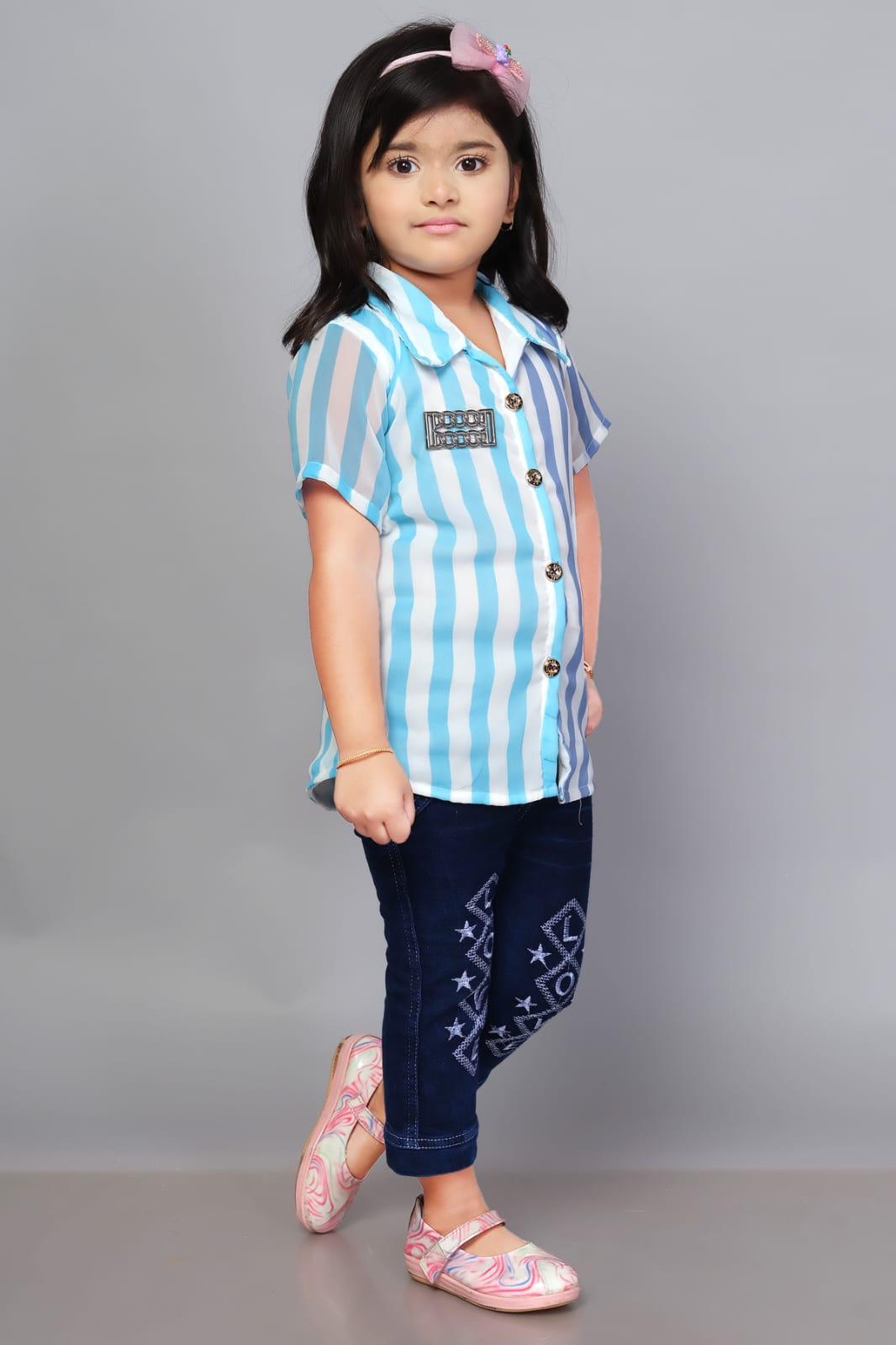 Girls Regular Fit Printed Spread Collar Casual Shirt